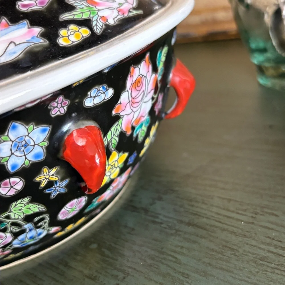 Vintage Jingdezhen Famille Noire Millefleur Covered Tureen China 09